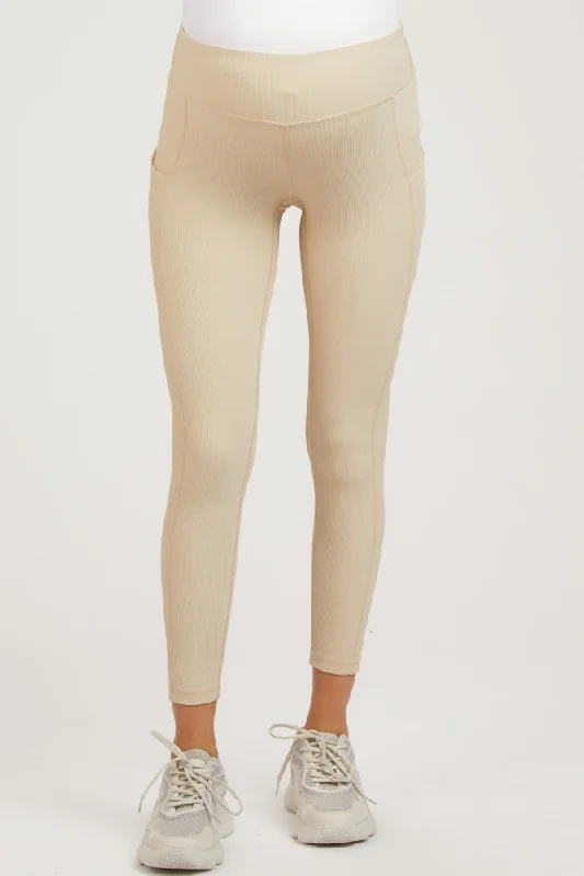 beige-ribbed-maternity-active-leggings