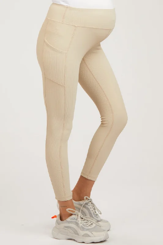 beige-ribbed-maternity-active-leggings