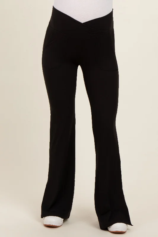 black-crossover-waist-maternity-flared-leggings