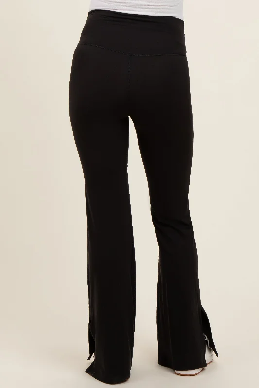 black-crossover-waist-maternity-flared-leggings