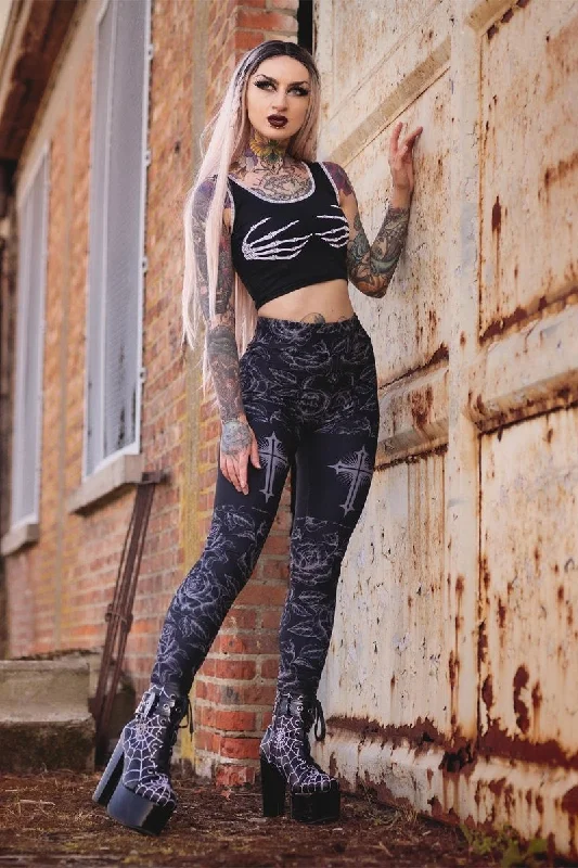 Classic Goth Rose Cross High Waist Leggings