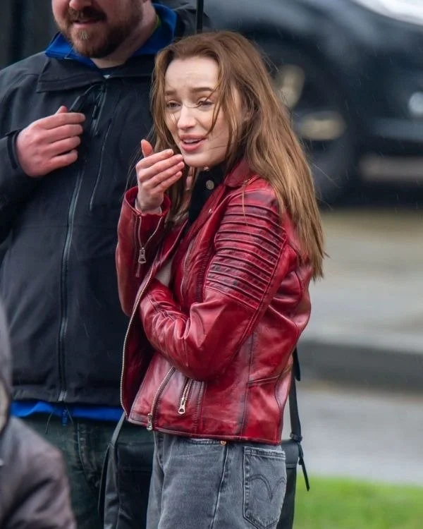 Phoebe Dynevor Bank of Dave Leather Jacket