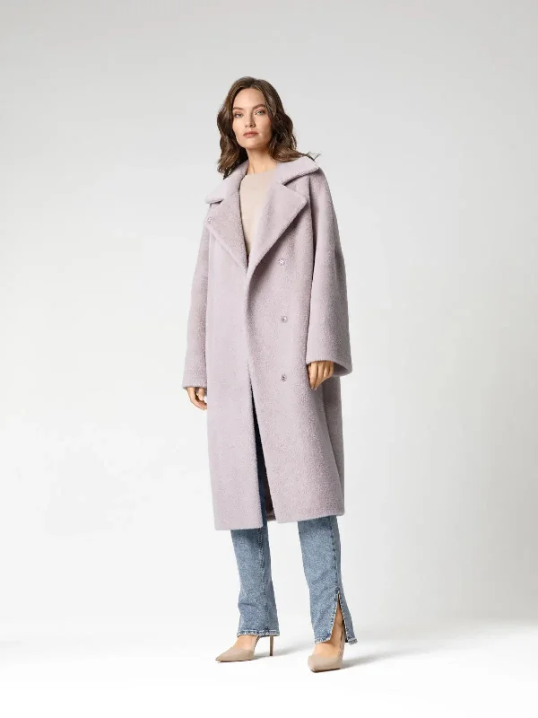 Coat in smooth eco-fur with turn-down collar