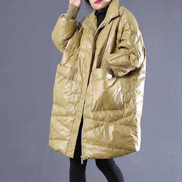 2018 yellow down overcoat plus size stand collar down overcoat thick pockets trench coat