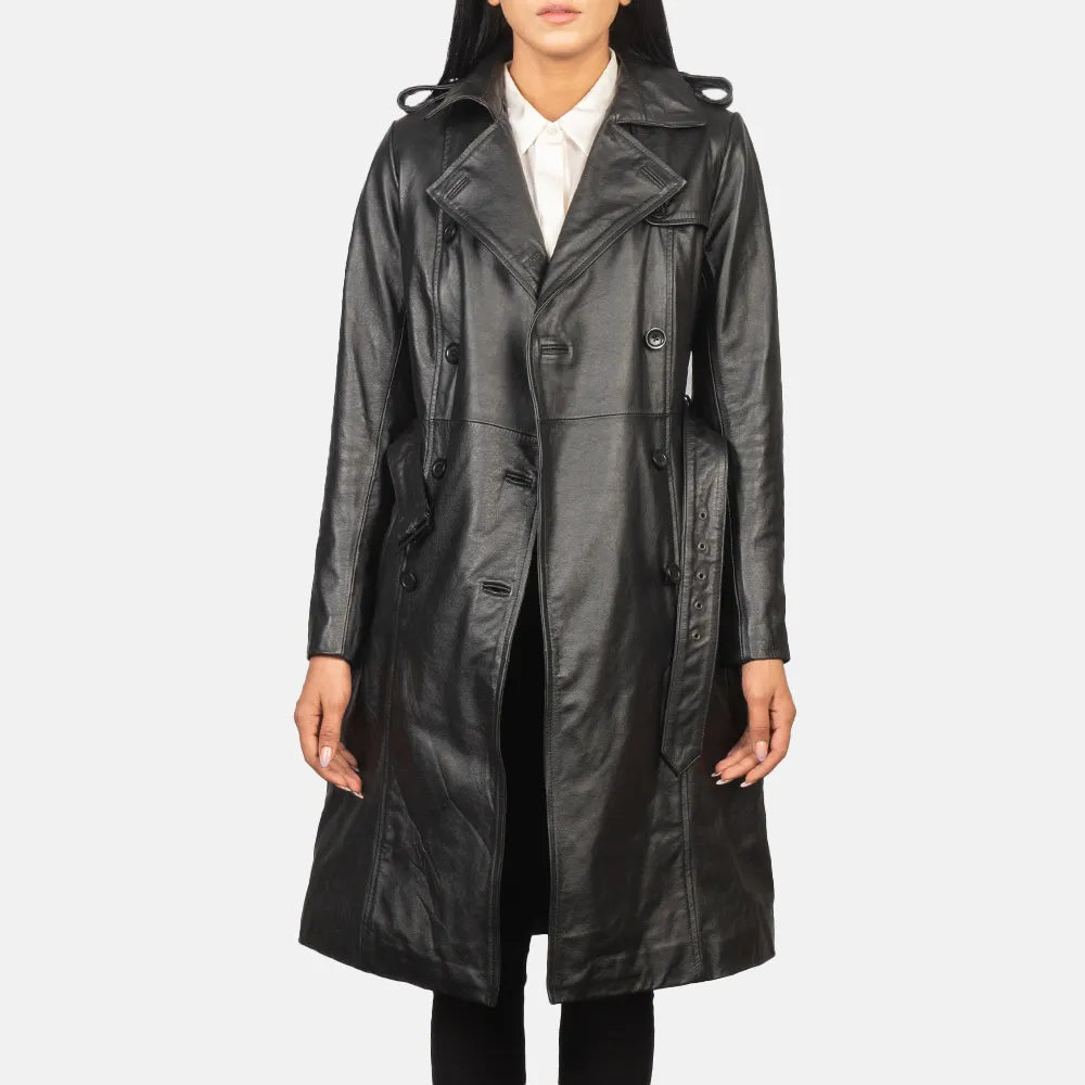 Black Trench Coat Women in Double Breasted