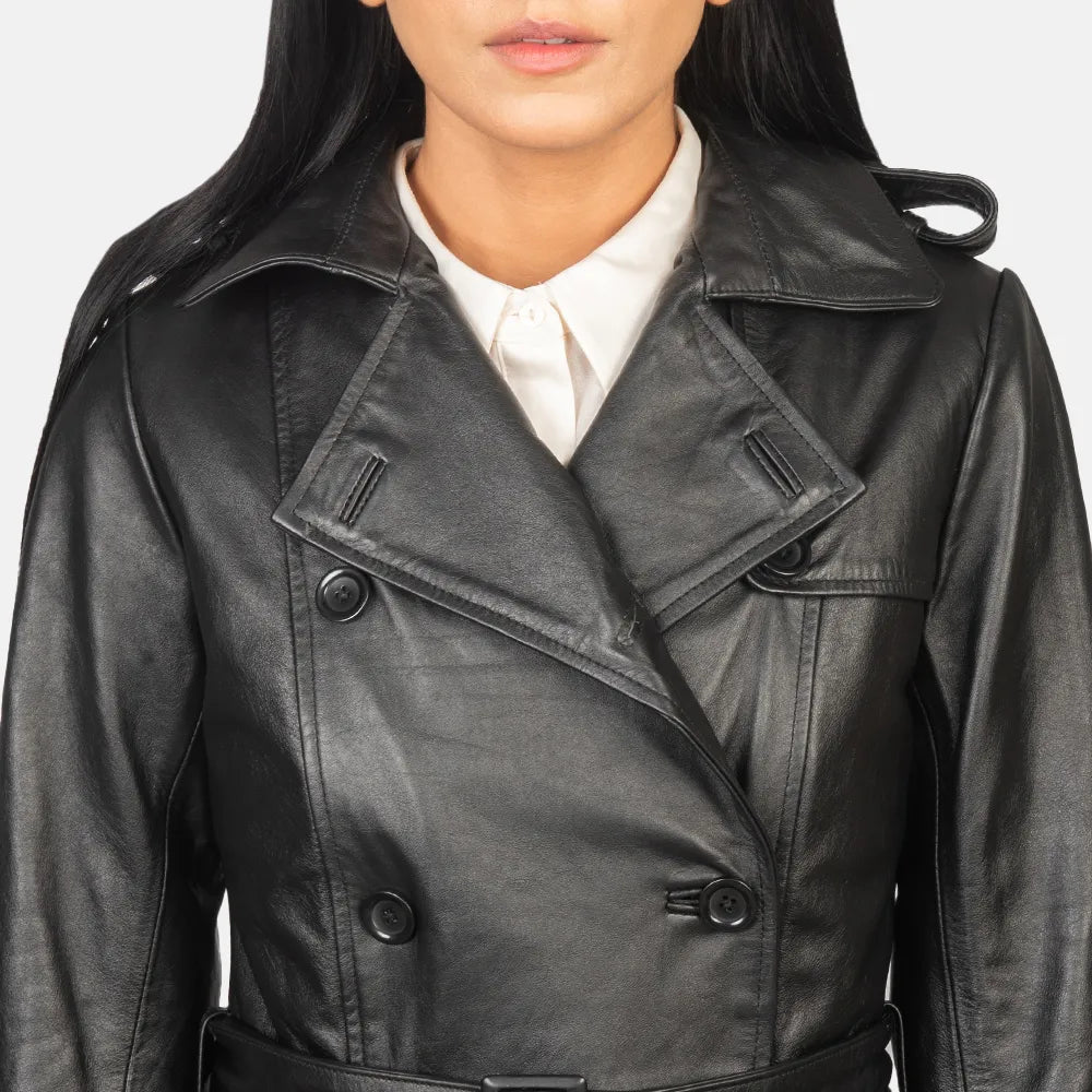 Black Trench Coat Women in Double Breasted