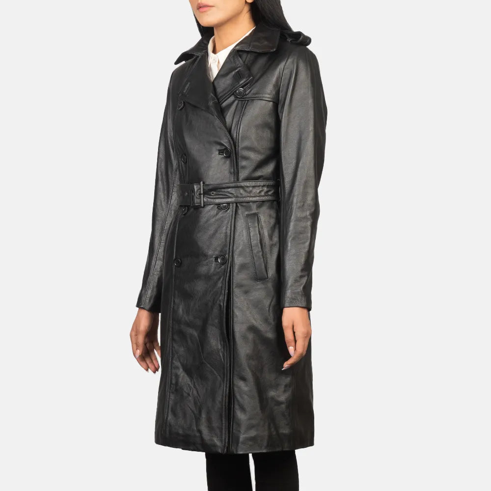 Black Trench Coat Women in Double Breasted