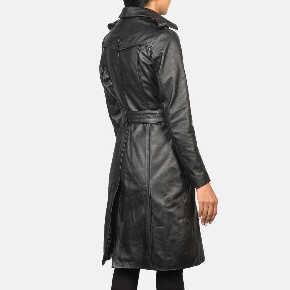 Black Trench Coat Women in Double Breasted