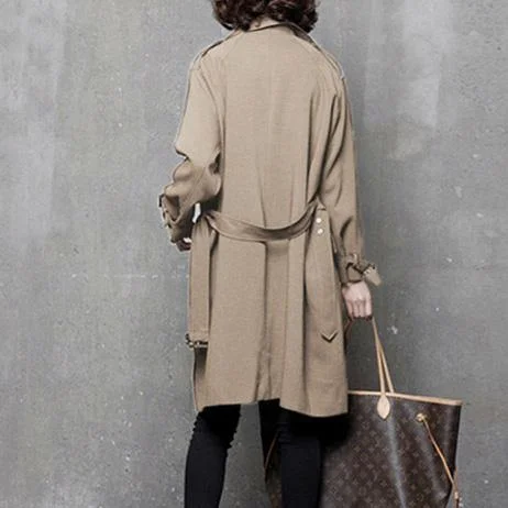 Elegant Fall Tie Waist Trench Coat Women