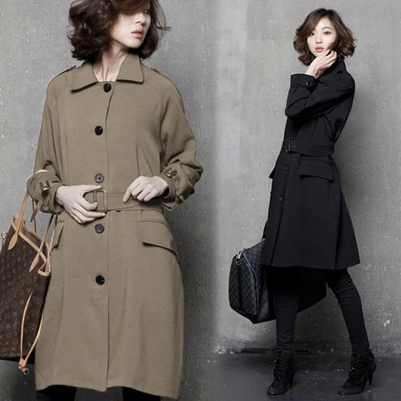 Elegant Fall Tie Waist Trench Coat Women