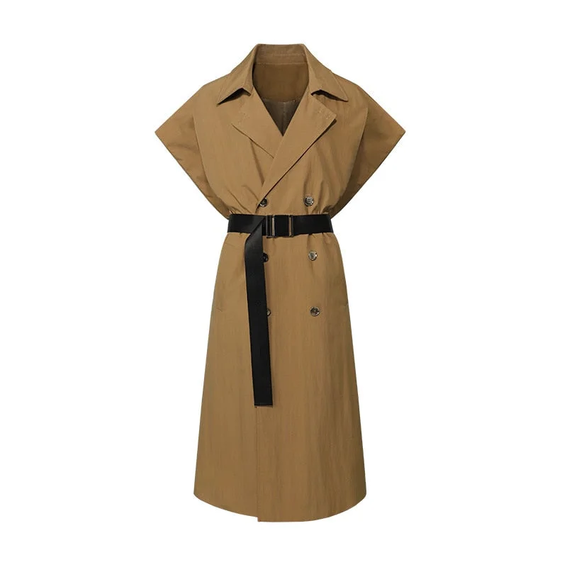 Fashion Ladies Trench Coat Autumn New Cloak Design Double Breasted Sleeveless Temperament Trend Long Coat