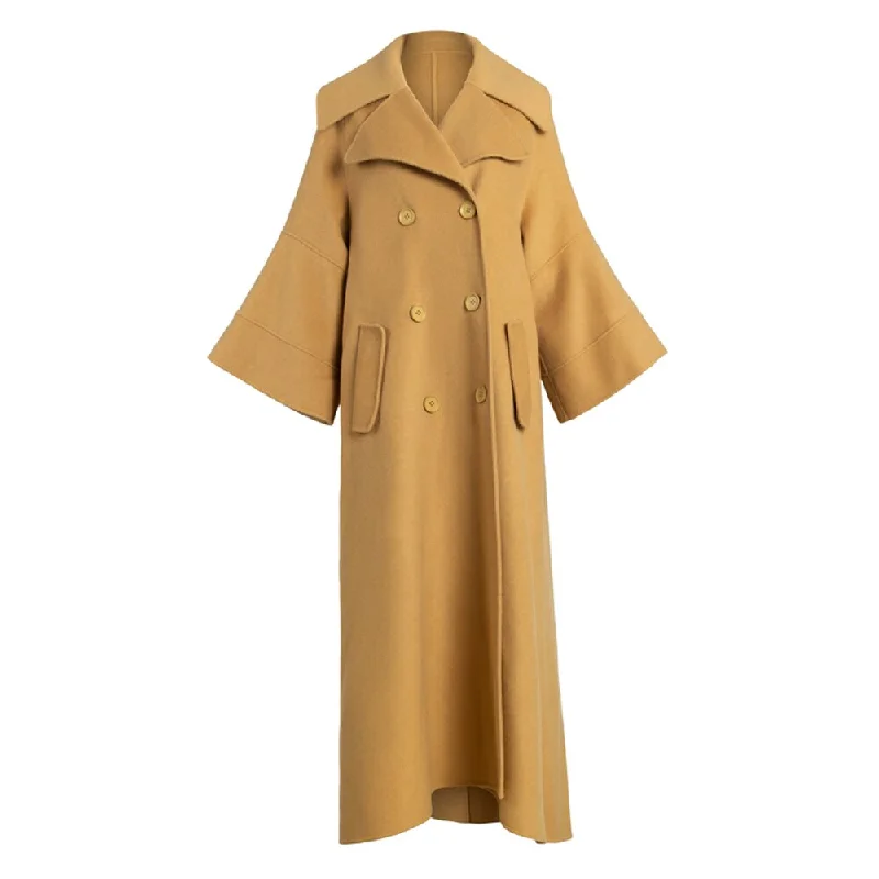 High End Customized Gardenia Yellow Big Cuffs Design Double-Sided Wool Coat Autumn And Winter New Women