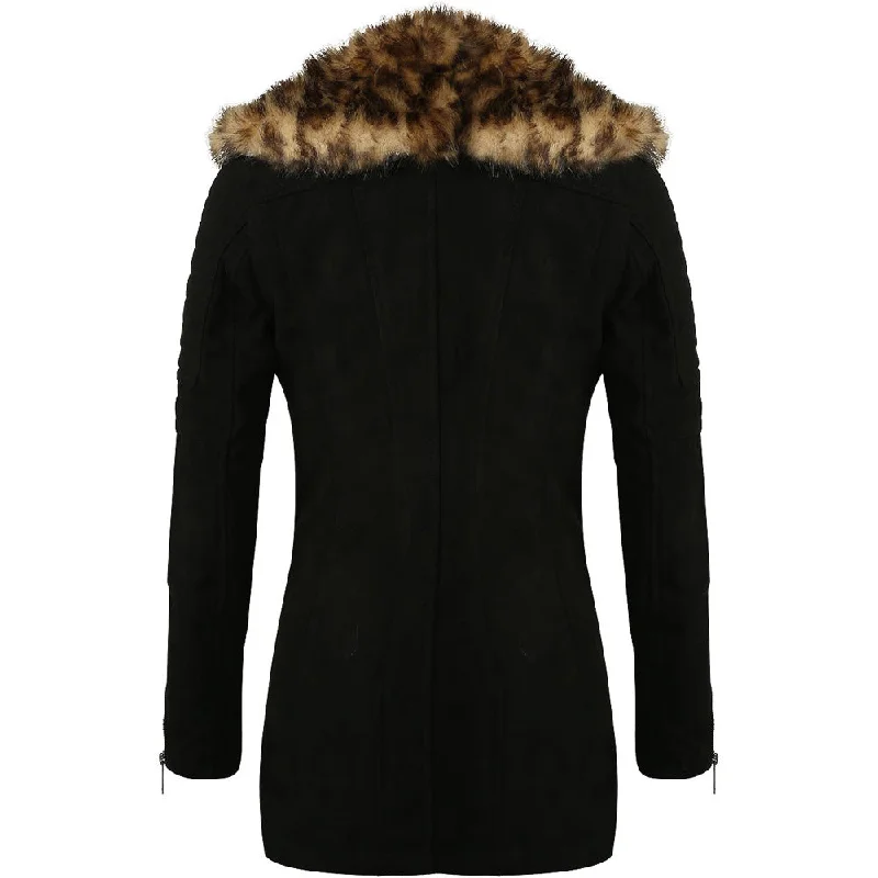 Kia Foleys Suede Leather Jacket With Leopard Print Fur Collar