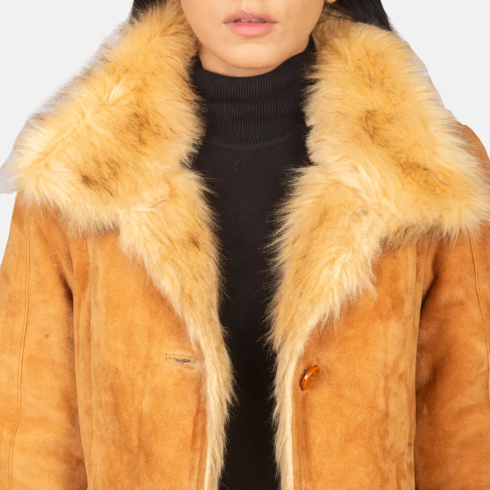 Shearling Beige Long Female Trench Coat