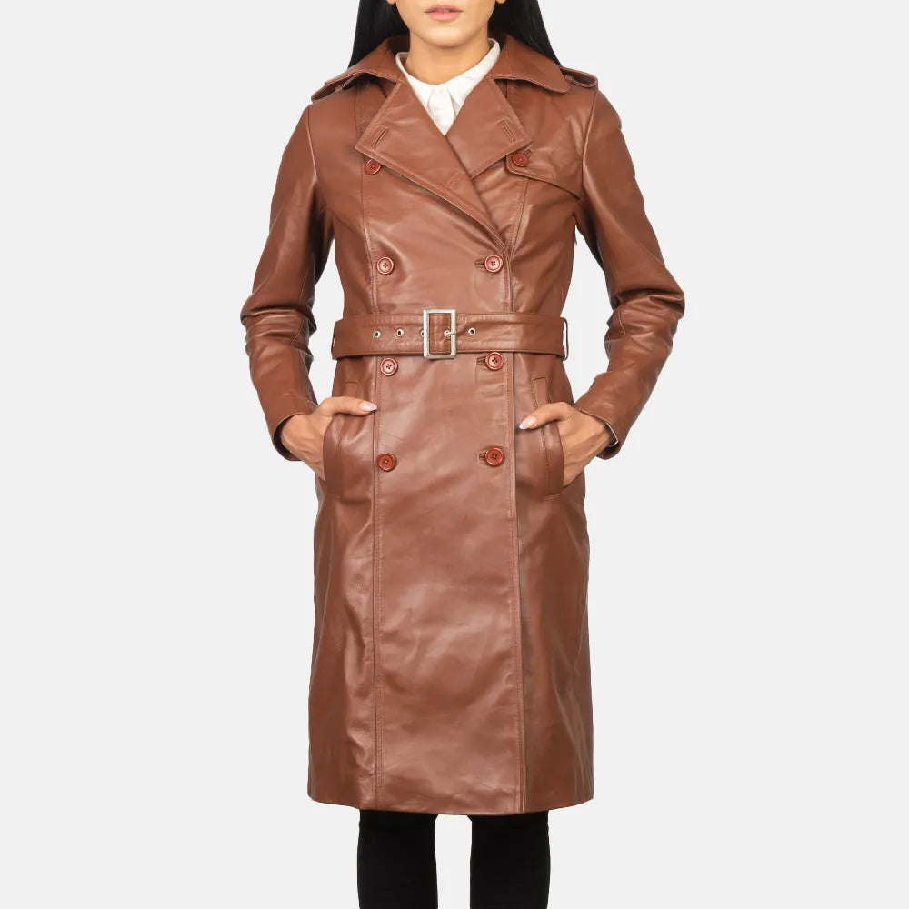 Brown Double Breasted Long Trench Coat Women