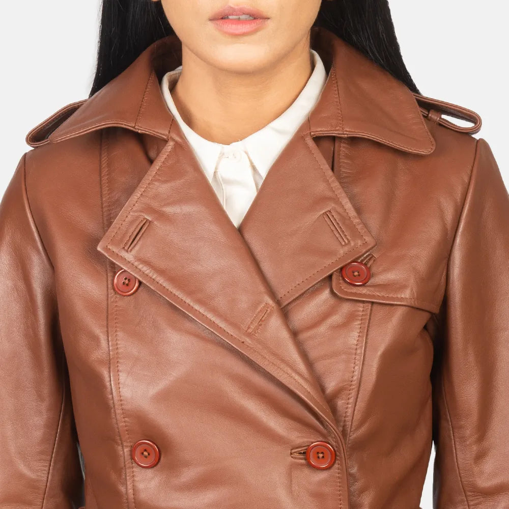 Brown Double Breasted Long Trench Coat Women