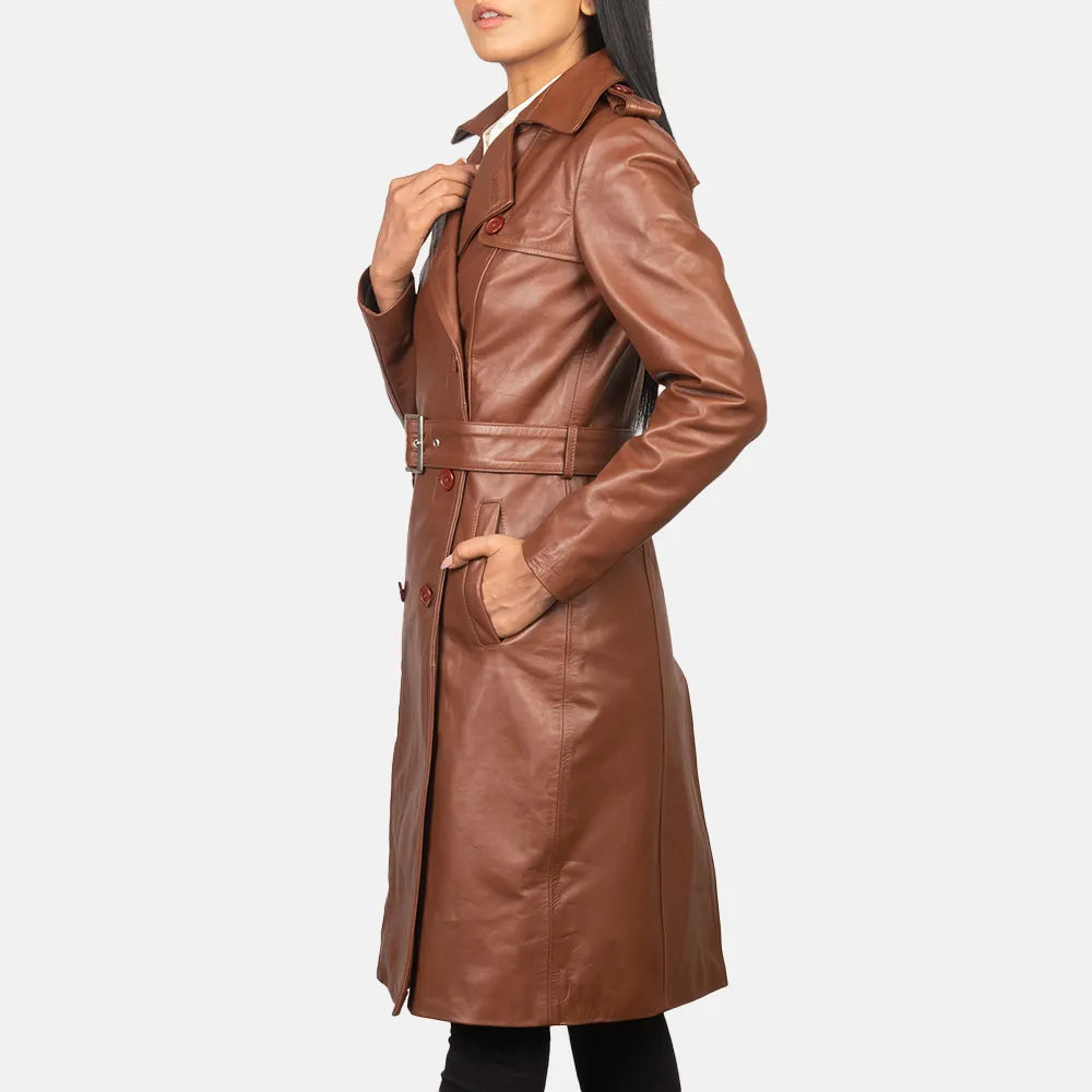 Brown Double Breasted Long Trench Coat Women