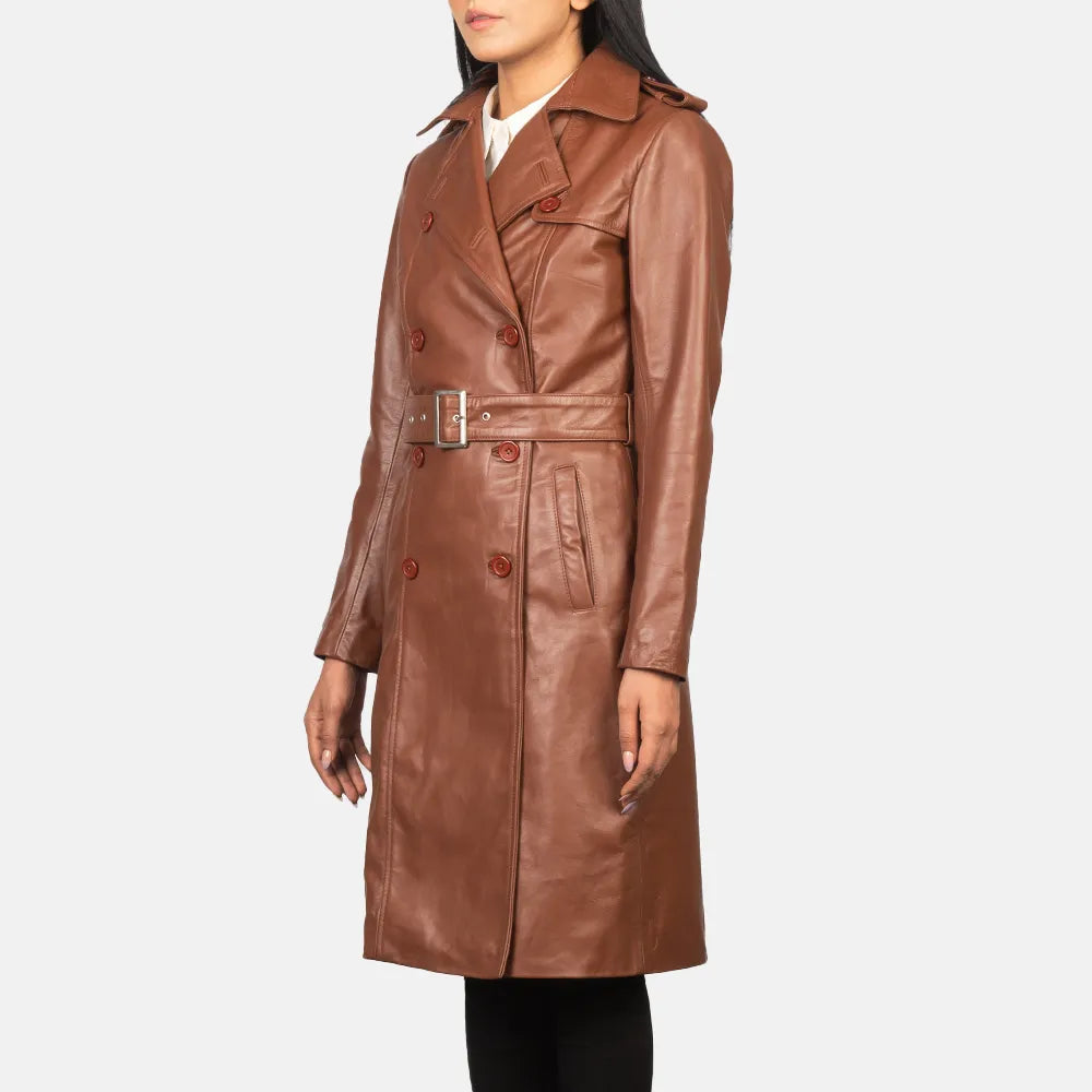 Brown Double Breasted Long Trench Coat Women