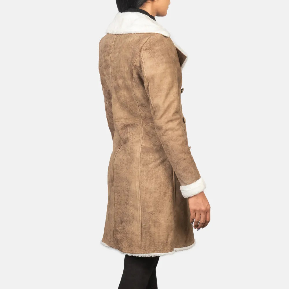 Distressed Brown Double Breasted Long Trench Coat