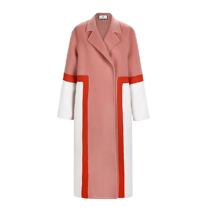 Show High Stitching Collision Color Niche Design Sense Double-Sided Wool Long Coat Female Winter