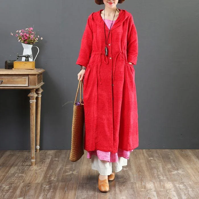 women red hooded coat for woman plus size  fall trench coats drawstring