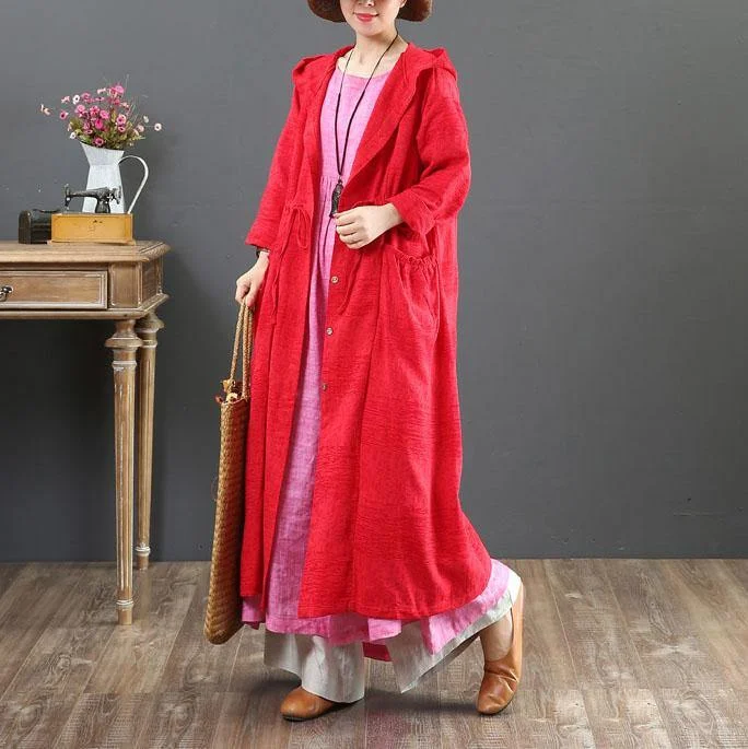 women red hooded coat for woman plus size  fall trench coats drawstring