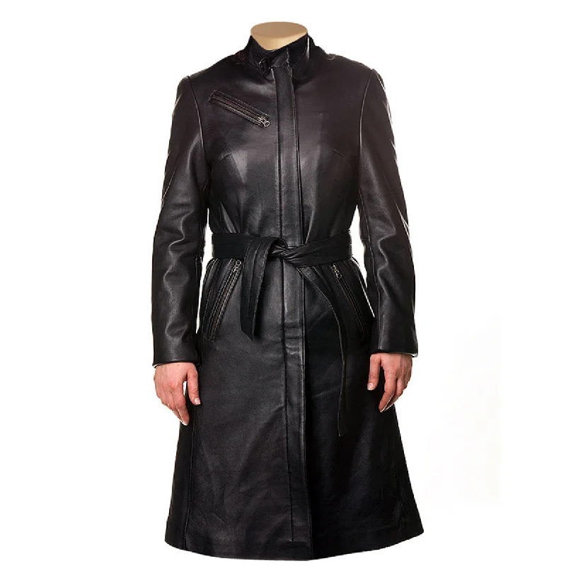 Womens Belinda 3/4 Length Leather Trench Coat