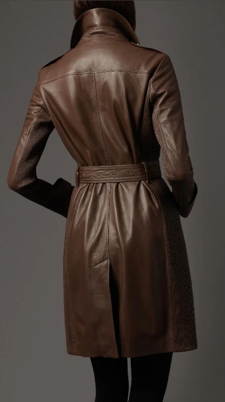 Women's Genuine Leather Brown Trench Coat TC02