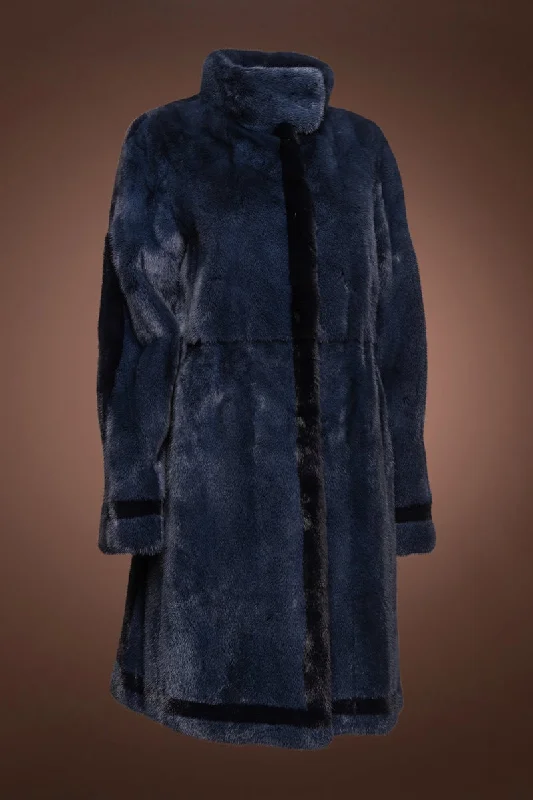 Ocean & Navy Blue Mink Fur Coat