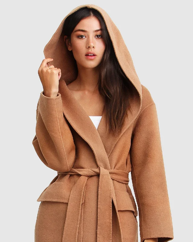 Runaway Wool Blend Robe Coat - Dark Camel