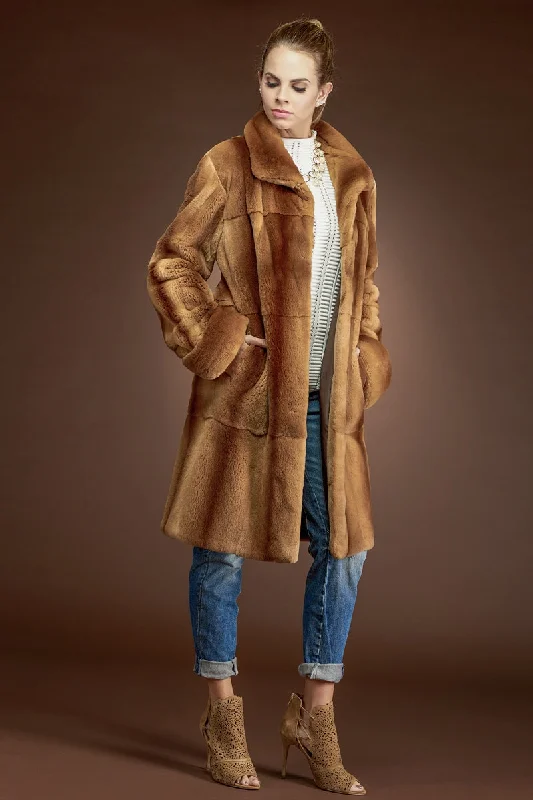 Whiskey Plucked Mink Mid-Length Fur Coat