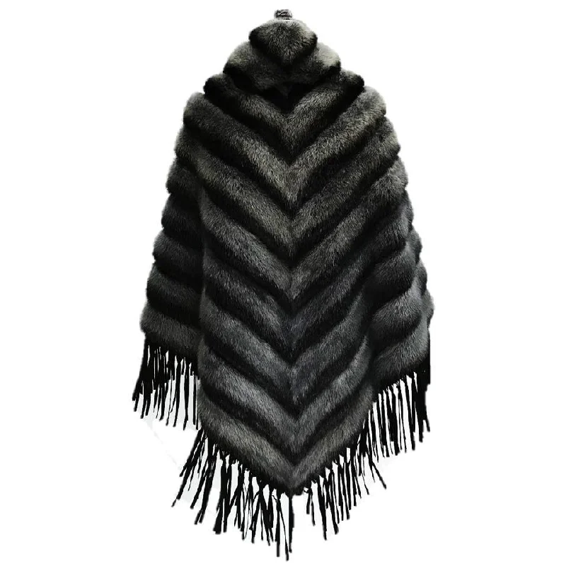 Tonal Ribbed Mink Poncho