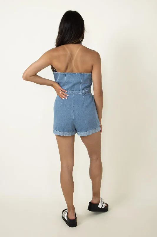 ACOA Western Halter Romper for Women in Denim | ACR20348-DENIMBLUE