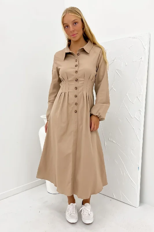 Bessie Midi Dress Tan