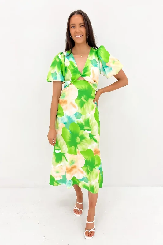 Cale Midi Dress Green Watercolour