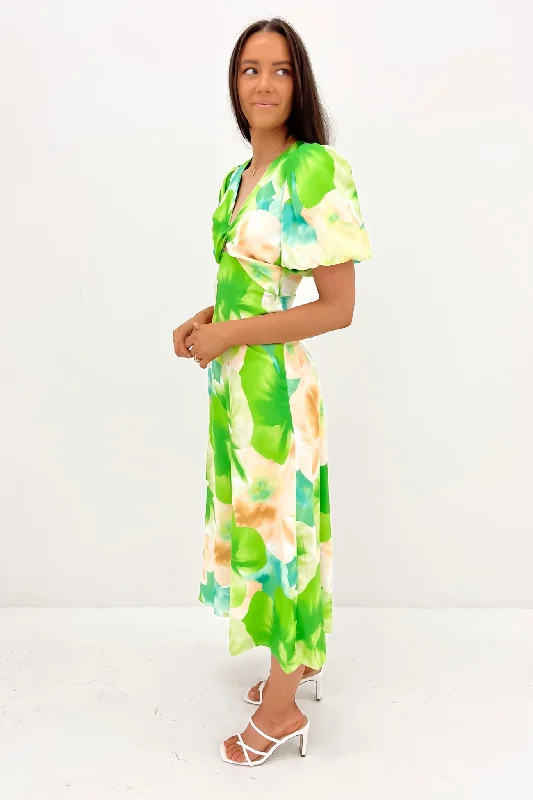 Cale Midi Dress Green Watercolour