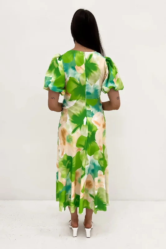 Cale Midi Dress Green Watercolour