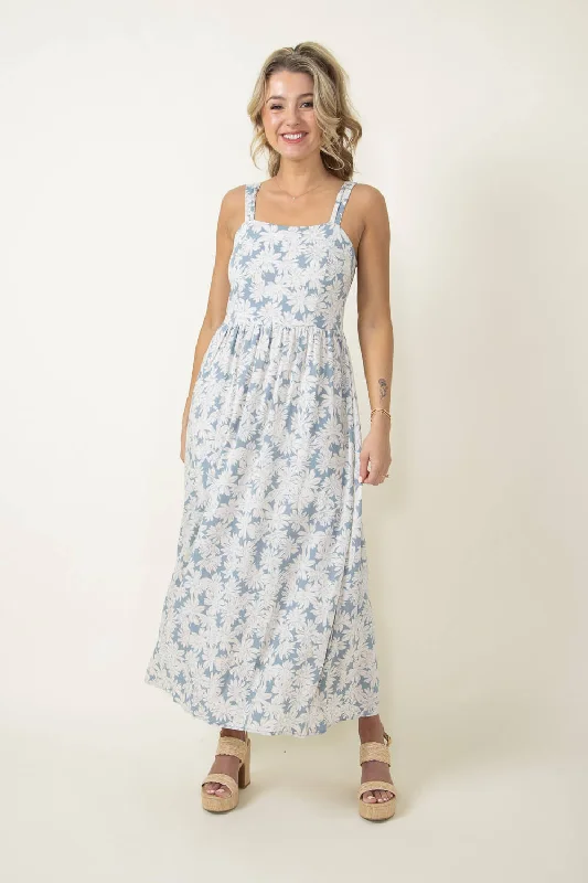 Floral Midi Dress for Women in Blue | 82967-SLATE