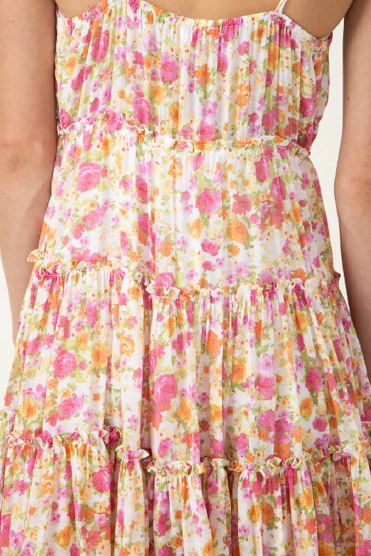 Floral Tiered Mini Dress for Women in Ivory Pink | CR1956F-IVORYPINK