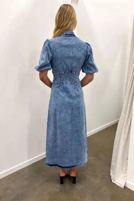 Georgina Denim Midi Dress Light Blue