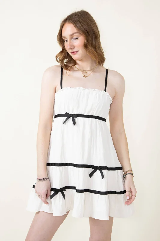 Illa Illa Bow Flowy Short Dress for Women in Ivory | IM7689-IVORY