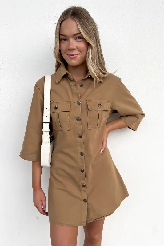 Josie Denim Mini Dress Taupe