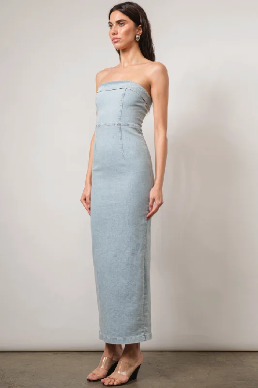 Mariana Strapless Denim Maxi Dress-Light Wash