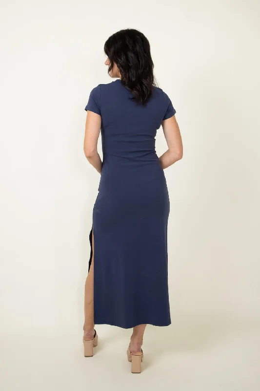 Midi Knit Dress for Women in Navy | MD4048-NAVY