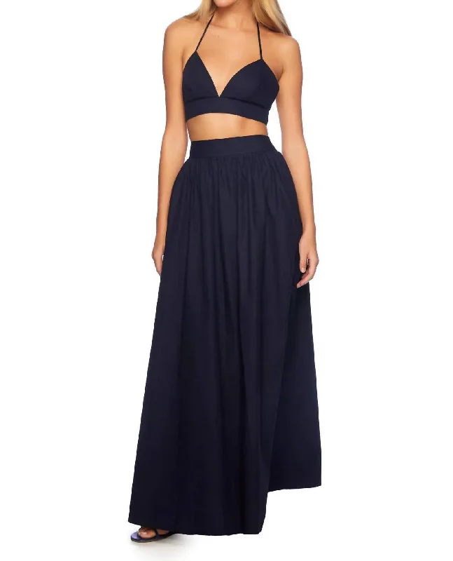 Poplin Long Pocket Skirt In Navy