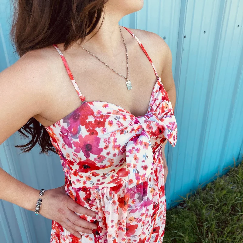 Red Floral Sless Dress