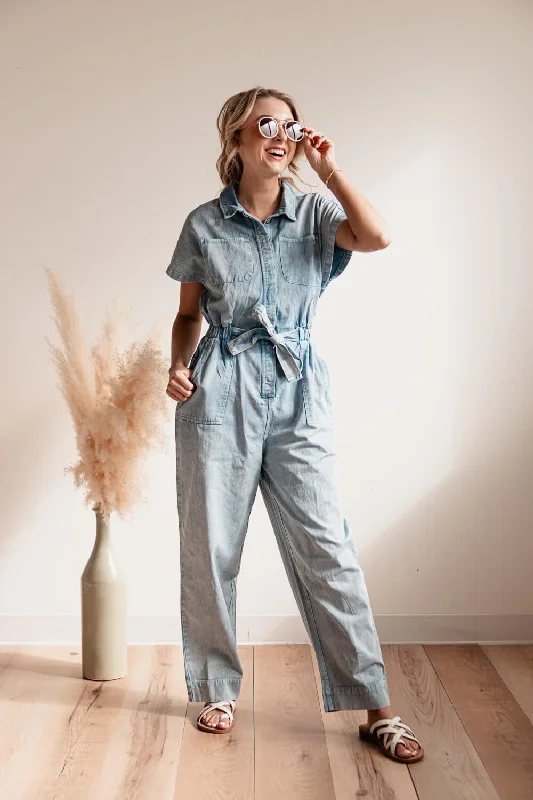 Simply Southern Jumpsuit Front Button for Women in Blue | PP-0124-JUMPSUIT-BLUE