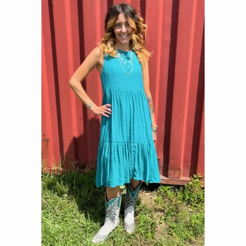 Solid Teal Ruffle Dress