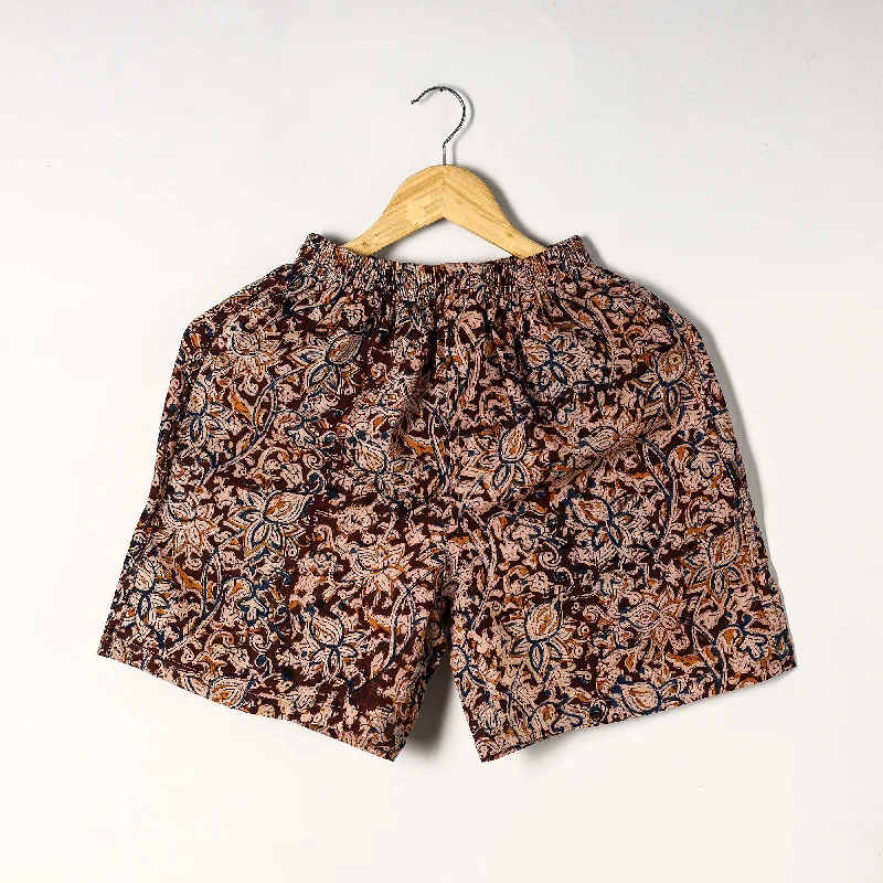 Maroon - Kalamkari Block Printed Cotton Unisex Boxer/Shorts