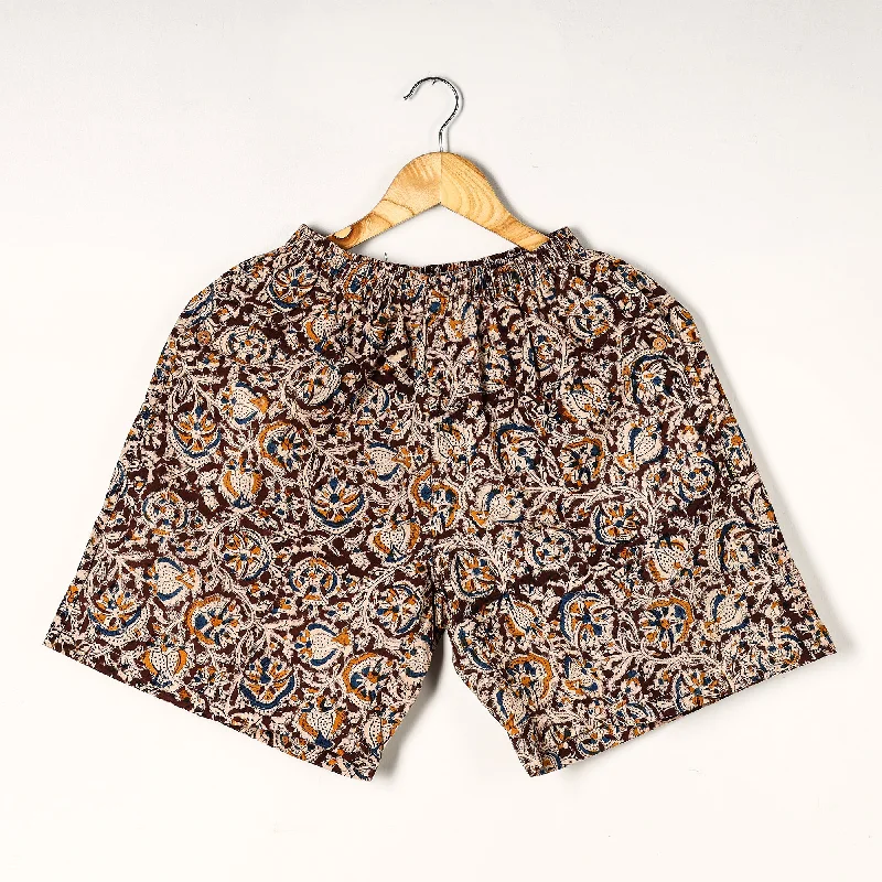 Brown - Kalamkari Block Printed Cotton Unisex Boxer/Shorts